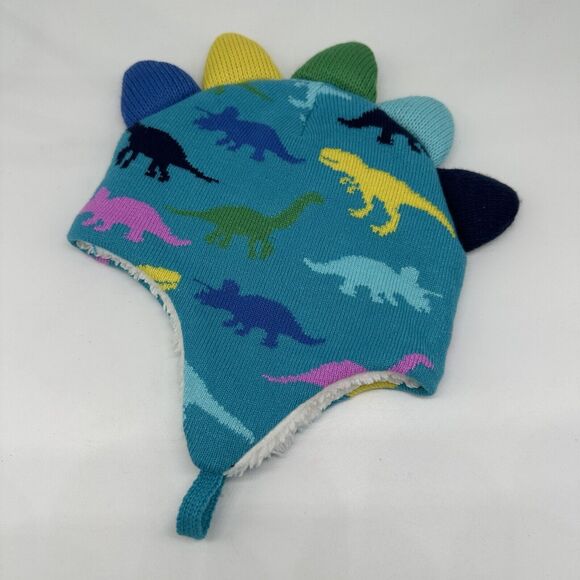 NWOT Cat & Jack Dinosaur Winter Hat 12-24 Mo Toboggan Trapper Hat Knit Fleece - Picture 1 of 8